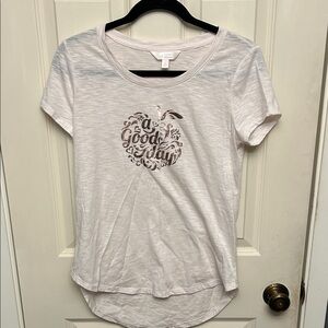 LC Lauren Conrad Cream Tee with Brown Graphic
